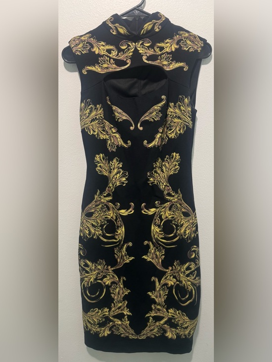 Cache Dresses & Skirts - Cache Black Body Con Dress with Gold Baroque Embellishment